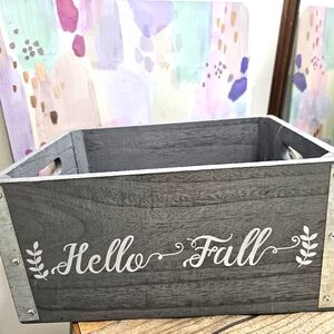 NWT ' Hello Fall' Rustic Gray Wood Decorative Storage Box